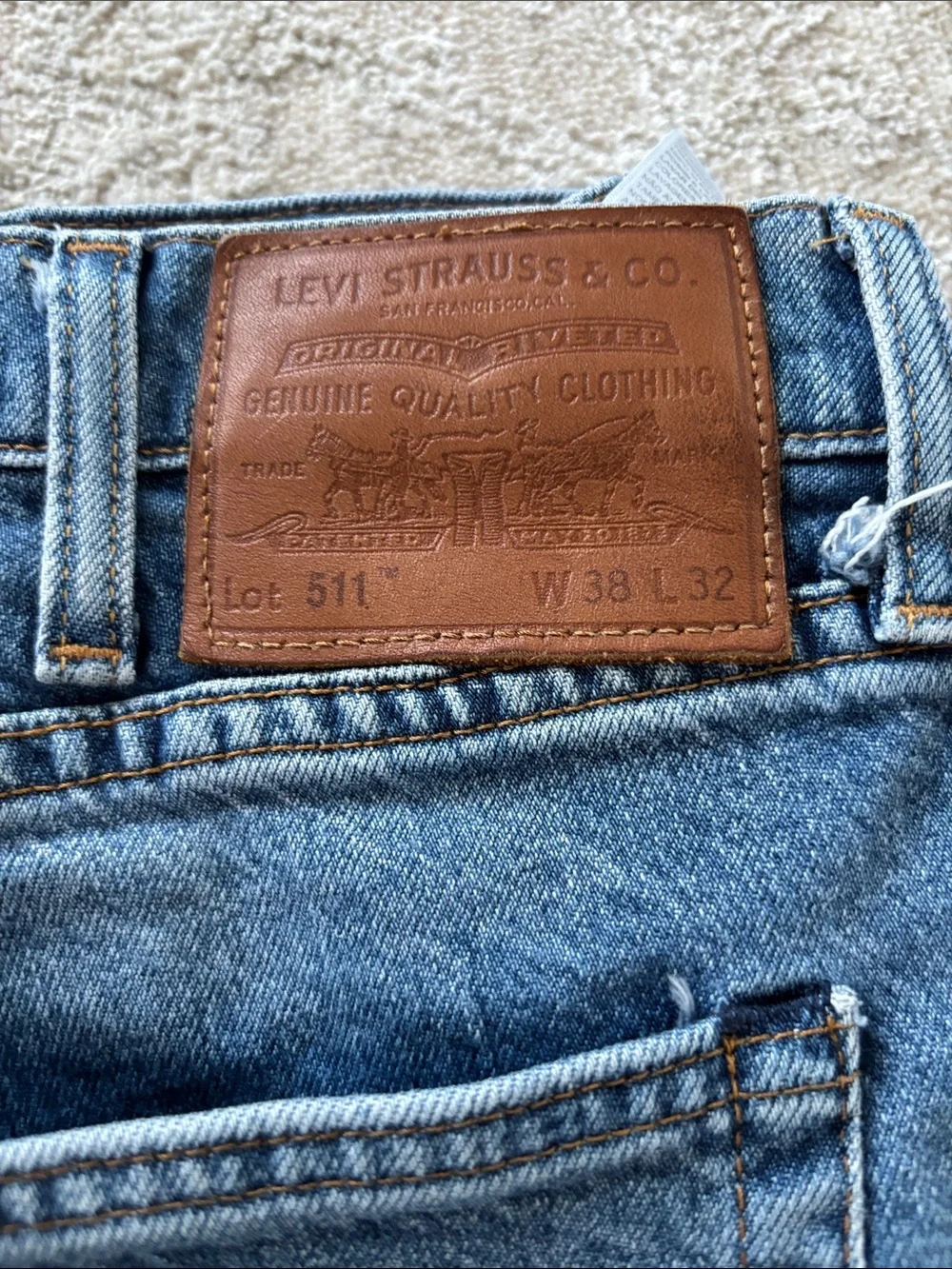 Levi's Men's 511 Medium Blue Straight-Leg Jeans Leather Tags Premium Size 38x32